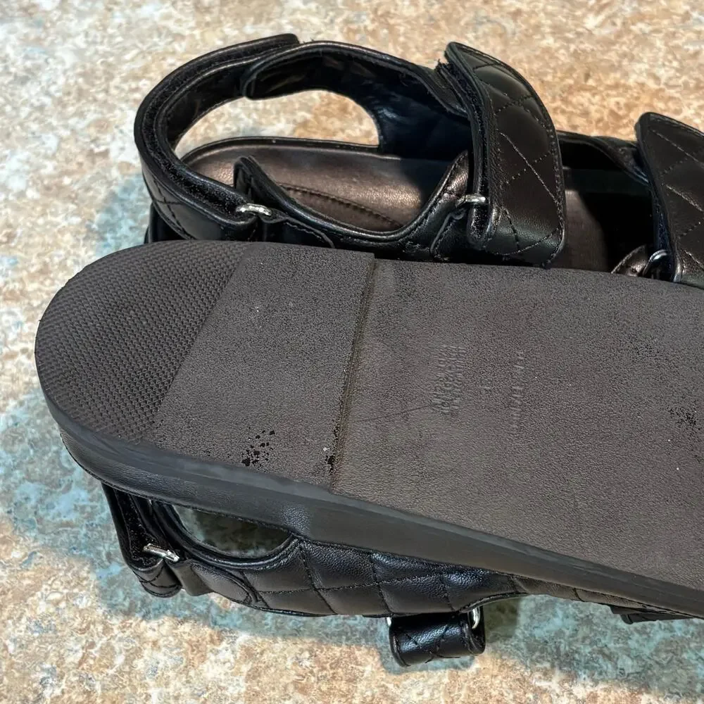 Tony Bianco Hiranni Black Sheep Nappa Leather Quilted Dad Sandals Size 38